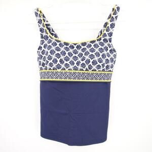 NWOT Lands End Navy Blue Yellow White Pattern Swim Tankini Top Underwire Size 6P